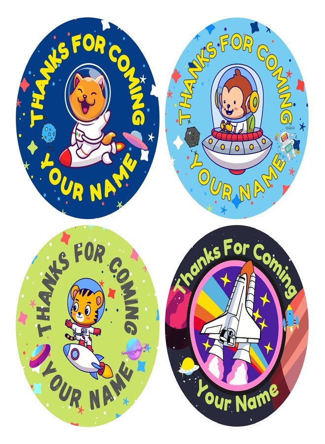 Yellow Nuts ملصقات شكر مخصصة من يلو ناتس، 48 قطعة، بتصميم فضائي، هدية تذكارية لحفلات أعياد الميلاد، ملصقات شكر على الحضور (بتصميم فضائي). - Image 1